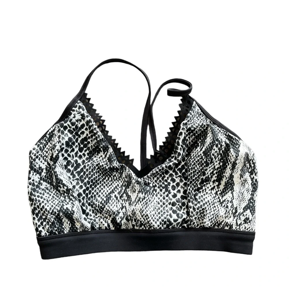 Track & Bliss reversible sports bra black‎ and snake pattern